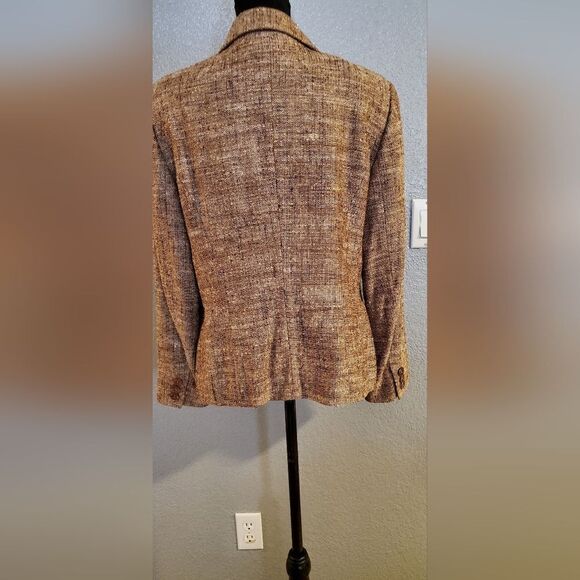 Escada Brown Mauve Tweed Blazer EU 42 Silk Linen Button Up Jacket - Picture 8 of 11